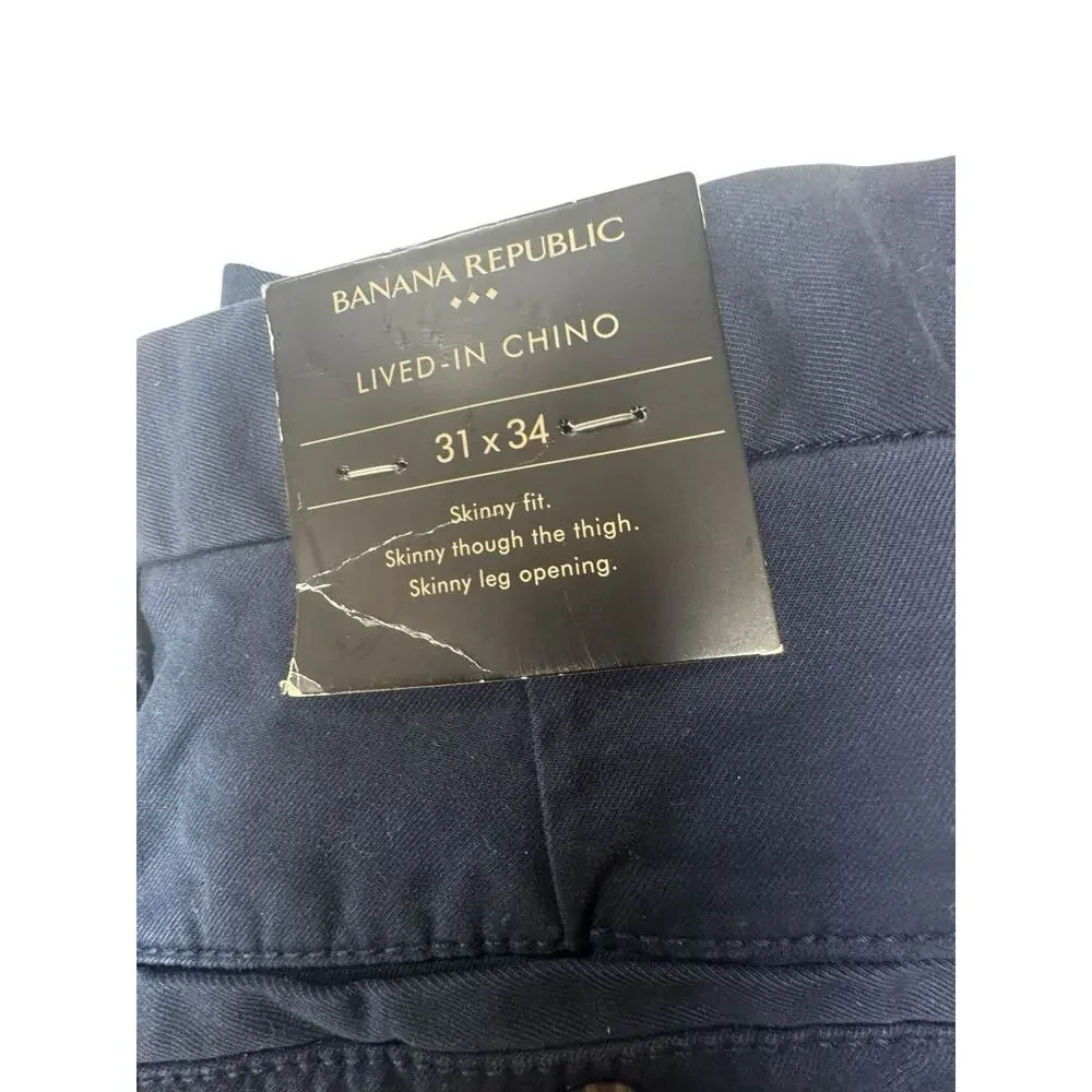 Banana Republic Chino Pants 31x34 Skinny Fit Navy Stretch NWT Men‎